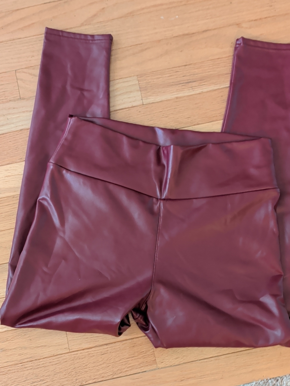 Wine Faux Leather High-Waist Leggings